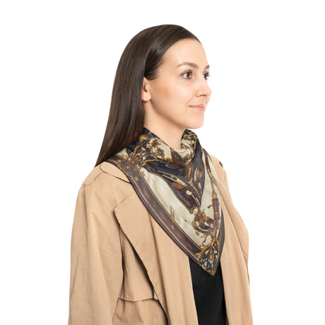 Vintage Baroque Square Scarf featuring gold chain and medallion print, 25"x25" for stylish neckwear.