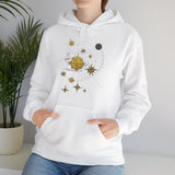Fashionable layered look with the Celestial Compass Hoodie, perfect for chilly evenings under the stars.