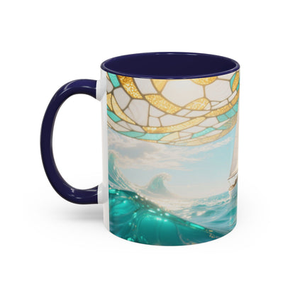 Sailboat Ocean Waves Accent Coffee Mug — Nautical Sea Morning Tea Cup US