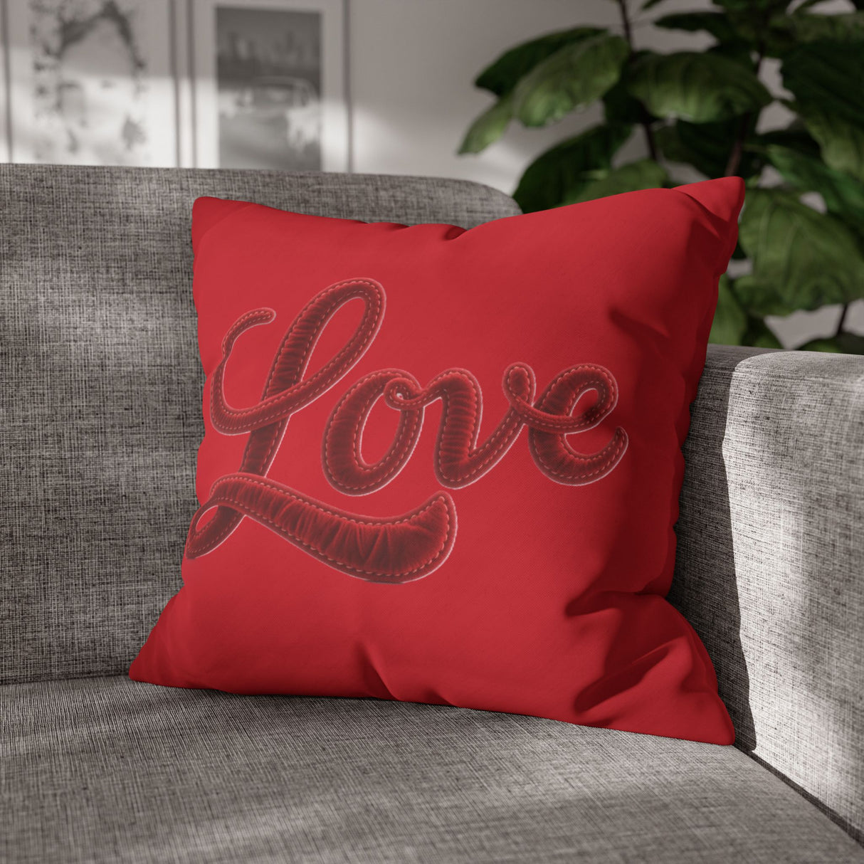 Love Script Pillowcase — Red Decorative Throw Pillow Cover