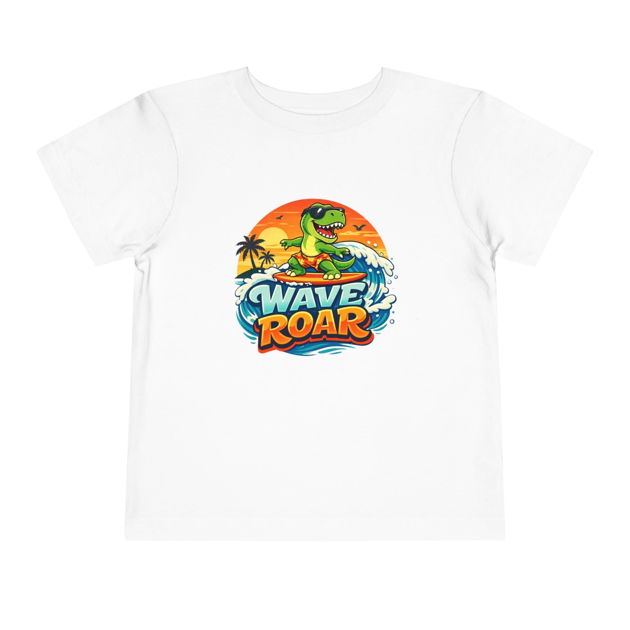 Wave Roar Toddler Tee Dino Surf Beach Graphic Shirt