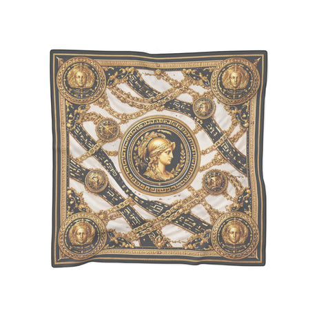 Stylish Baroque Medallion Poly Scarf - Vintage Baroque Vibe displayed draped elegantly around a model's neck, emphasizing its airy silk-like feel.