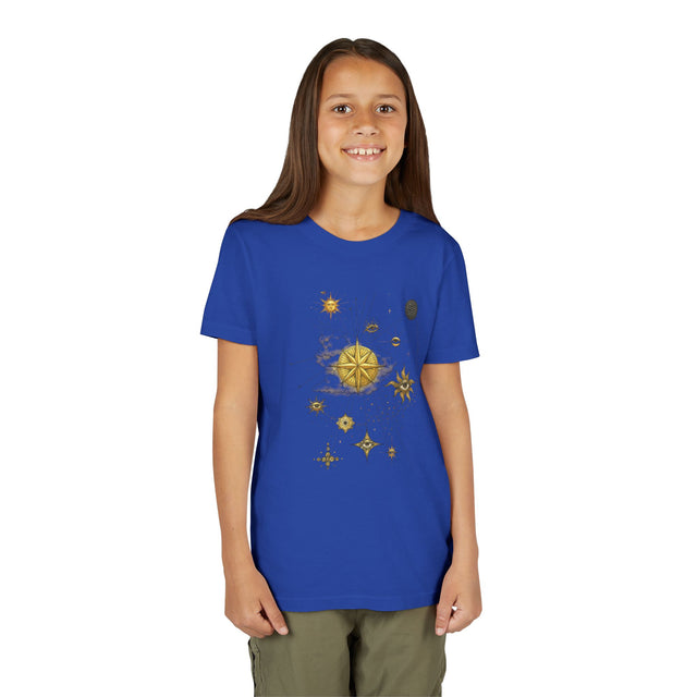 Celestial Compass Youth Tee featuring a stunning astrology-inspired graphic design.