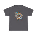 Detailed view of the watercolor compass print on the Compass Rose T-Shirt — Vintage Nautical Adventure Graphic Tee
