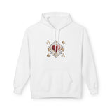 Ace of Hearts Decorative Hoodie hanging on a rack, showcasing its stylish design for casual wear.