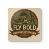 Vintage Airplane Coaster Set - 'Fly Bold' Design showcasing vibrant colors and glossy finish, perfect for adding charm to any space.