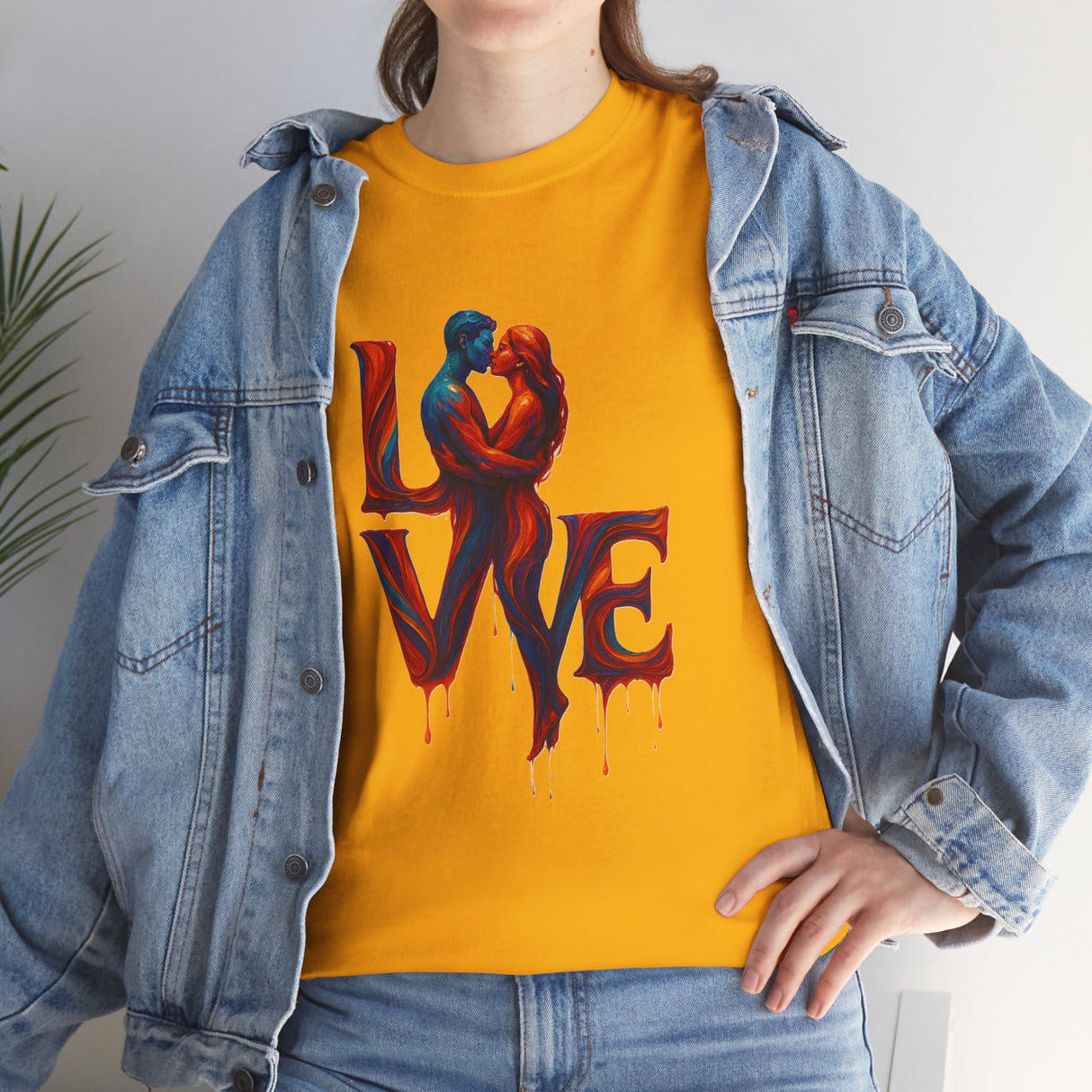 LOVE Couple Silhouette T-Shirt — Romantic Dripping Love Design with bold painterly print on a classic crew cut.