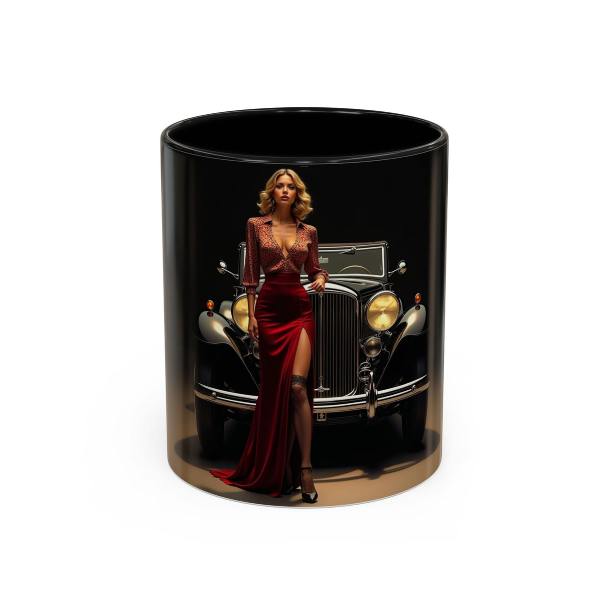 Vintage Glamour Coffee Mug - 11oz showcasing vibrant color contrast on a glossy finish.