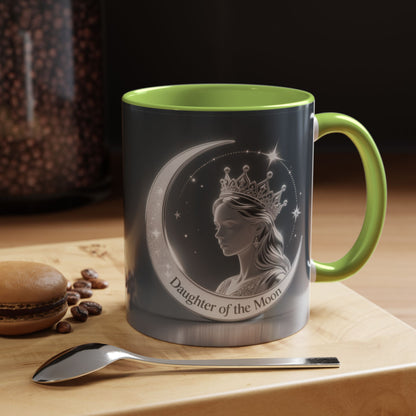 Daughter of the Moon Accent Coffee Mug — Celestial Crowned Woman 11/15oz US