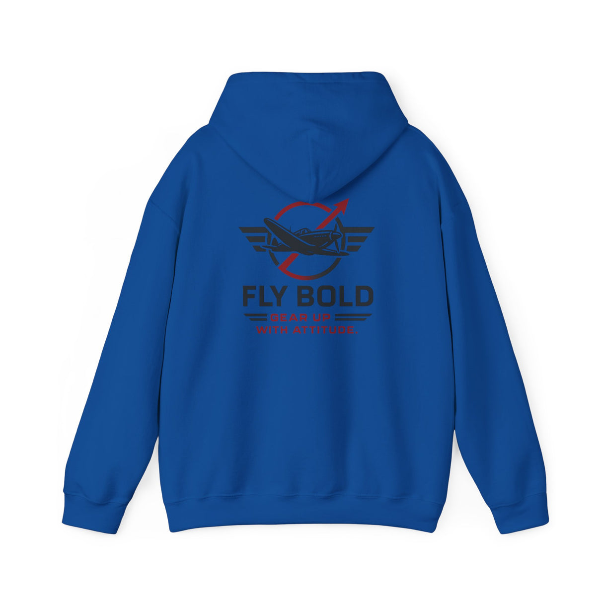 Fly Bold Hoodie displayed on a hanger, showcasing its stylish simplicity.