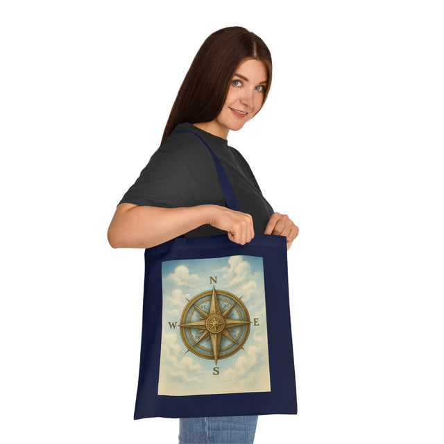 Vintage Compass Cotton Tote Bag featuring a beautiful compass design on a durable cotton canvas.