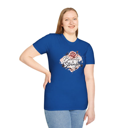 Beauty &amp; Strength Floral Inspirational Motivational T-Shirt