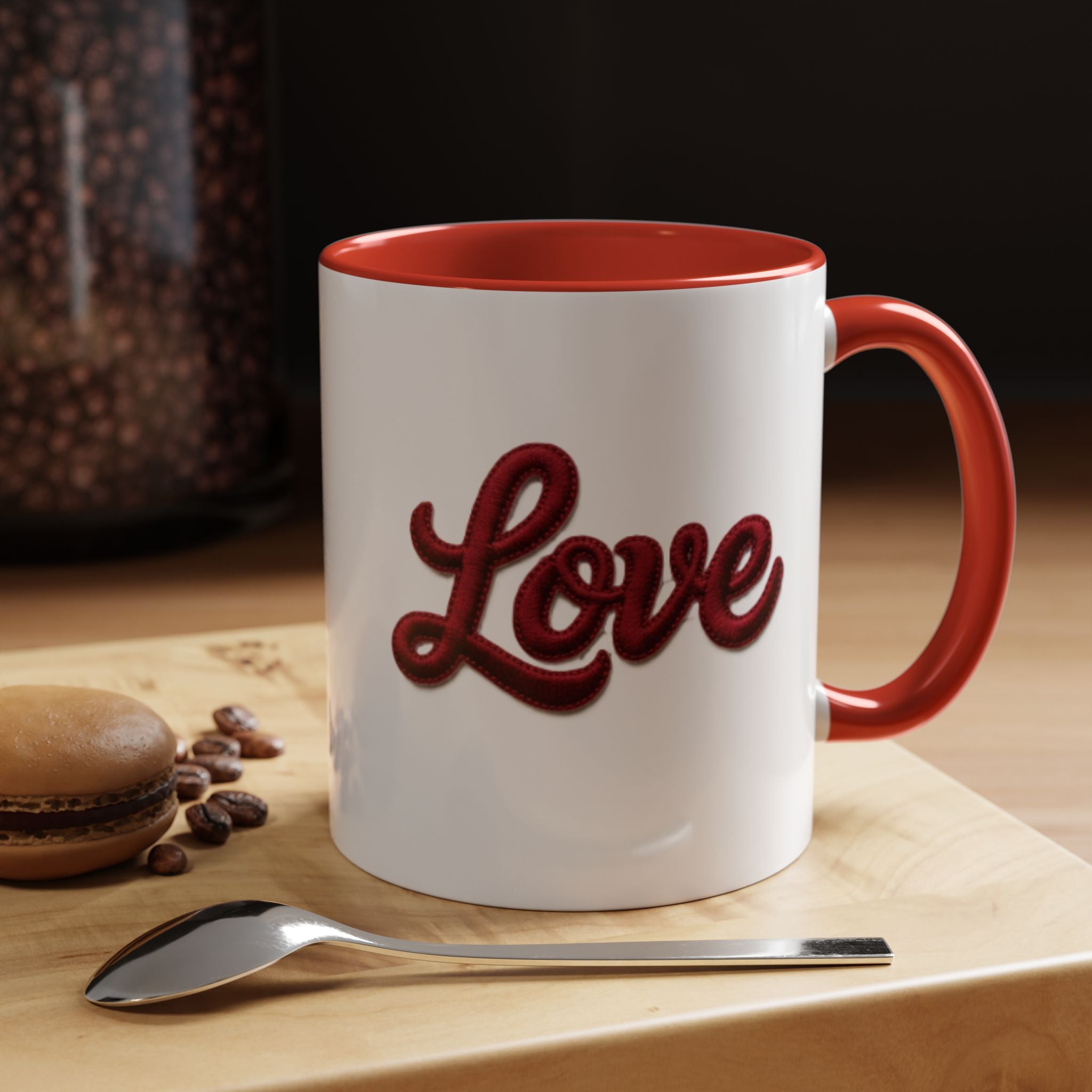 Love Accent Coffee Mug — Red Script Love Design (11oz)