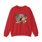 Crewneck Sweatshirt — Elegant Red Gown Art Print (Regal Celebration) featuring soft cotton-poly blend fabric with a striking artful design.