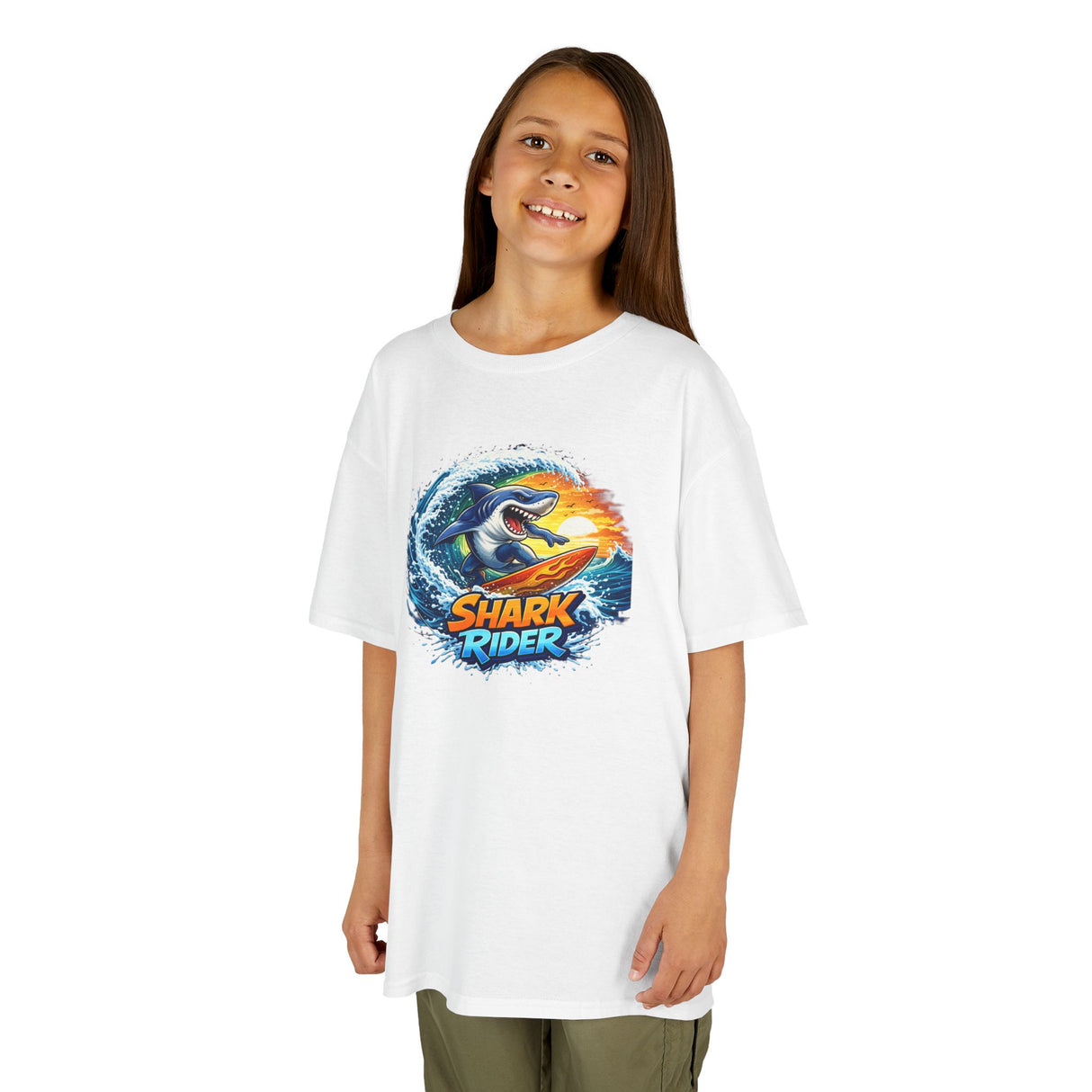 "Shark Rider" Surfing Shark Graphic —  Kids Tee