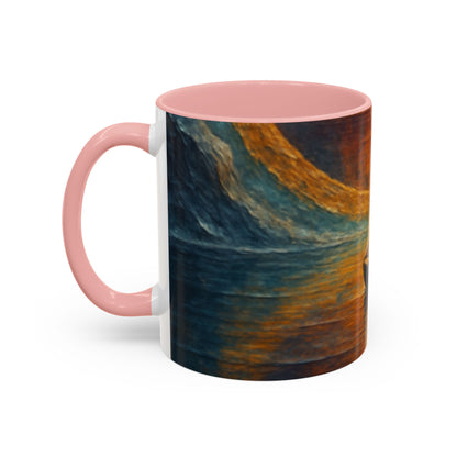 The Sail into the Sun Ceramic Coffee Mug displayed with fresh flowers, creating a bright and inviting scene.