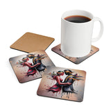 Artistic Drip Lovers Corkwood Coaster Set