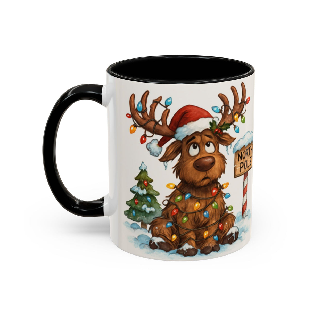 Christmas Reindeer Coffee Mug beside holiday sweets, showcasing its cheerful design for joyful occasions.