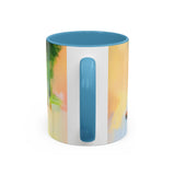 Artistic Red Dress Accent Coffee Mug - 11oz placed on a countertop with baked goods for a breakfast scene