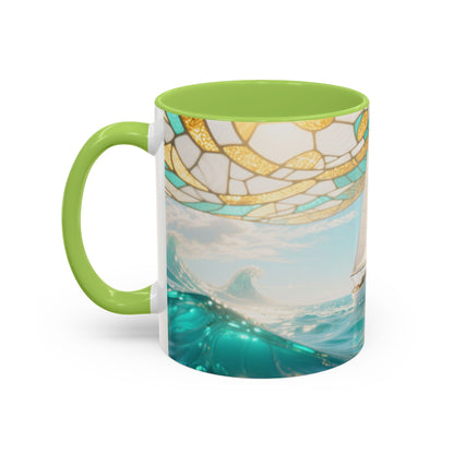 Sailboat Ocean Waves Accent Coffee Mug — Nautical Sea Morning Tea Cup US
