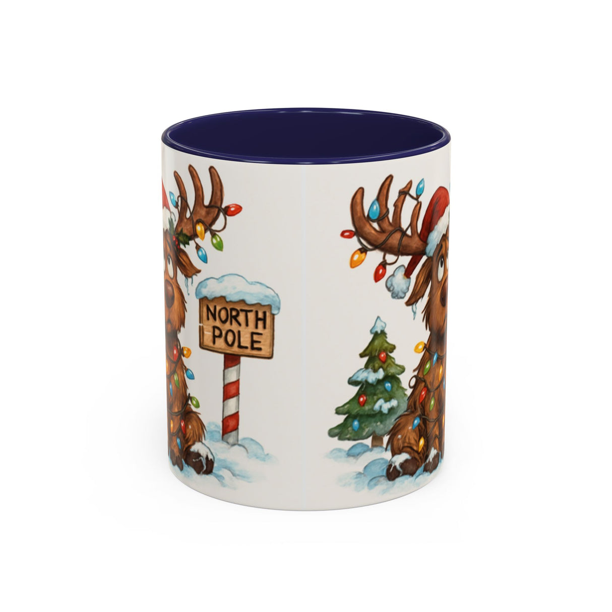 Full view of the Christmas Reindeer Coffee Mug, showcasing its festive colors and charming holiday illustrations.