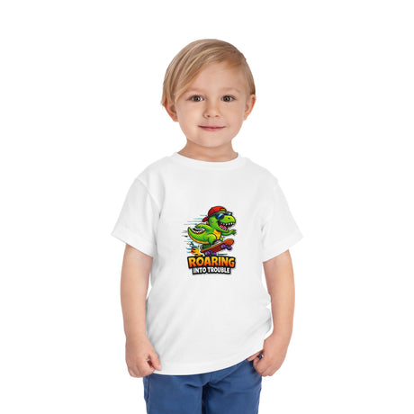 'Roaring Into Trouble' Skateboarding Dino Kids Shirt -Toddler Tee Playground Races