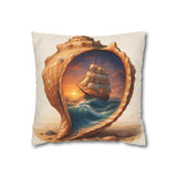 Close-up of Nautical Seashell Pillowcase with hidden zipper detail, adding a touch of elegance to your couch.