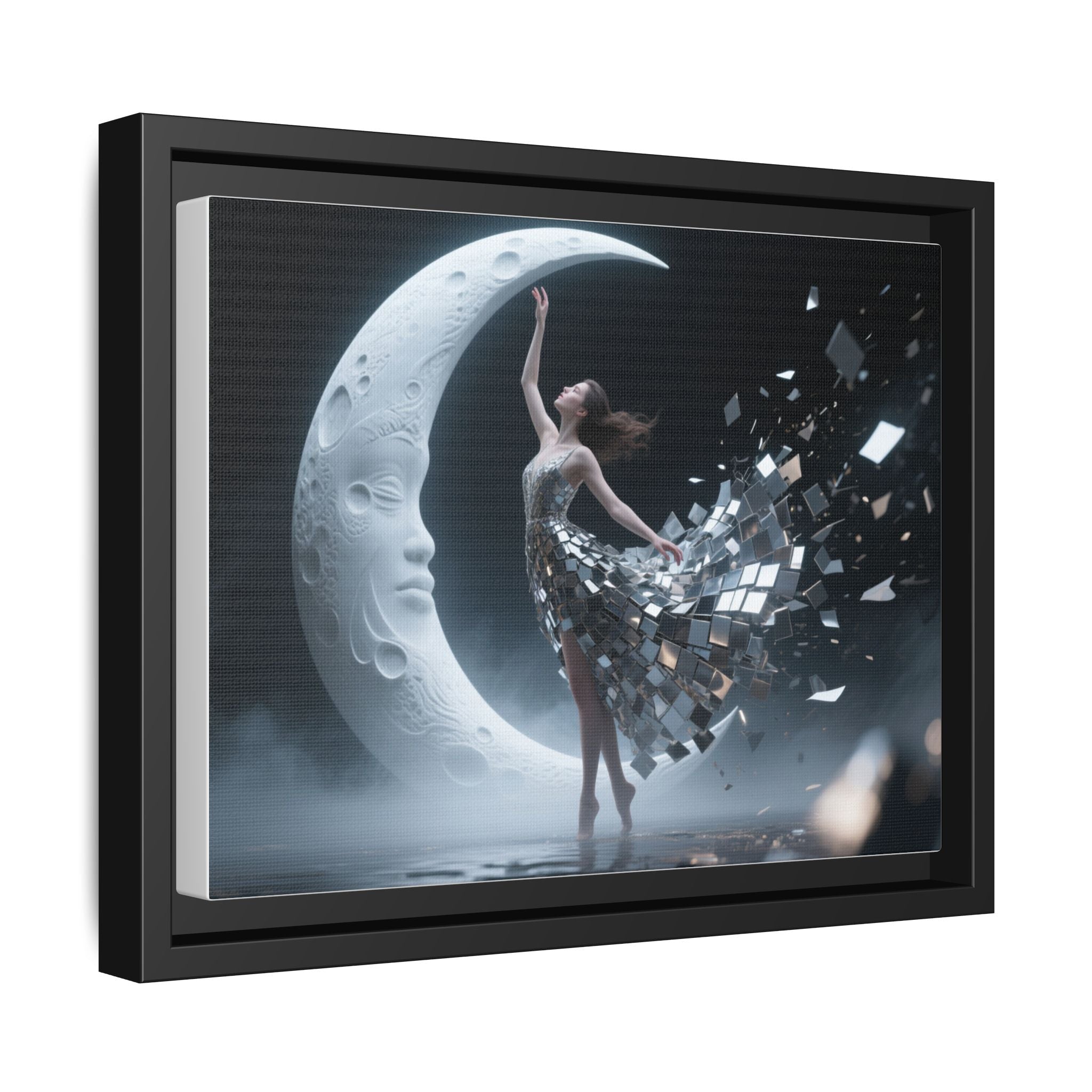 Framed Matte Canvas Art — Dancer &amp; Moon Surreal Wall Decor demonstrating the artist&