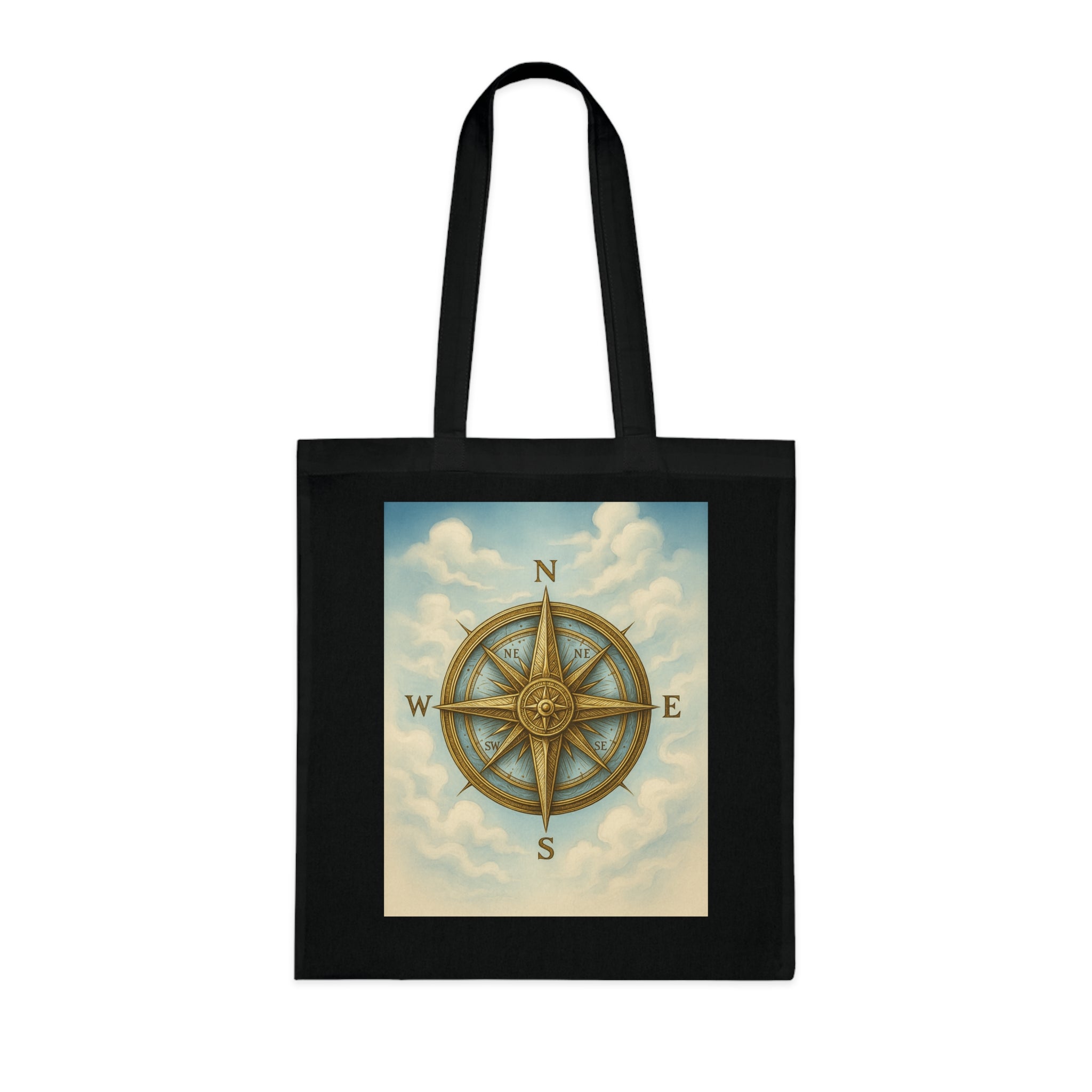Group of friends using the Vintage Compass Cotton Tote Bag on a day out.