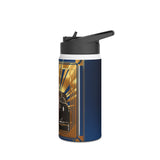 Side view of the Art Deco Glamour Stainless Steel Water Bottle in 'Vintage Siren' Red Gown Design, highlighting its matte finish and BPA-free twist-on lid.