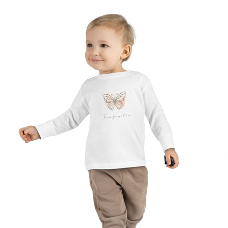 Transformation Pastel Butterfly Graphic Kids Shirt  —Toddler Long Sleeve Tee