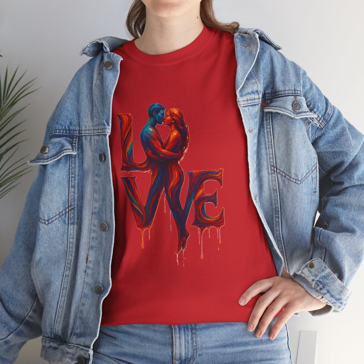LOVE Couple Silhouette T-Shirt — Romantic Dripping Love Design highlighting its romantic theme and artistic appeal.