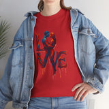 LOVE Couple Silhouette T-Shirt — Romantic Dripping Love Design highlighting its romantic theme and artistic appeal.