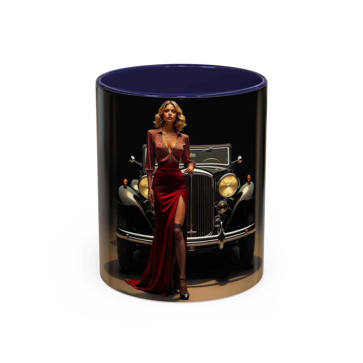 Close-up of Vintage Glamour Coffee Mug - 11oz with stunning accents and C-shaped handle.