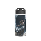 Sunset Cove Stainless Steel Water Bottle showing tropical sunset landscape design with the sun sinking behind rocky islets.
