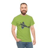 Vintage WWII Spitfire Fighter Plane T-Shirt with distinct artistic detailing on the chest area