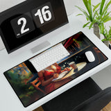 A cozy workspace featuring the Chic Artist Desk Mat - Coffee & Creativity, perfect for enhancing productivity and style.