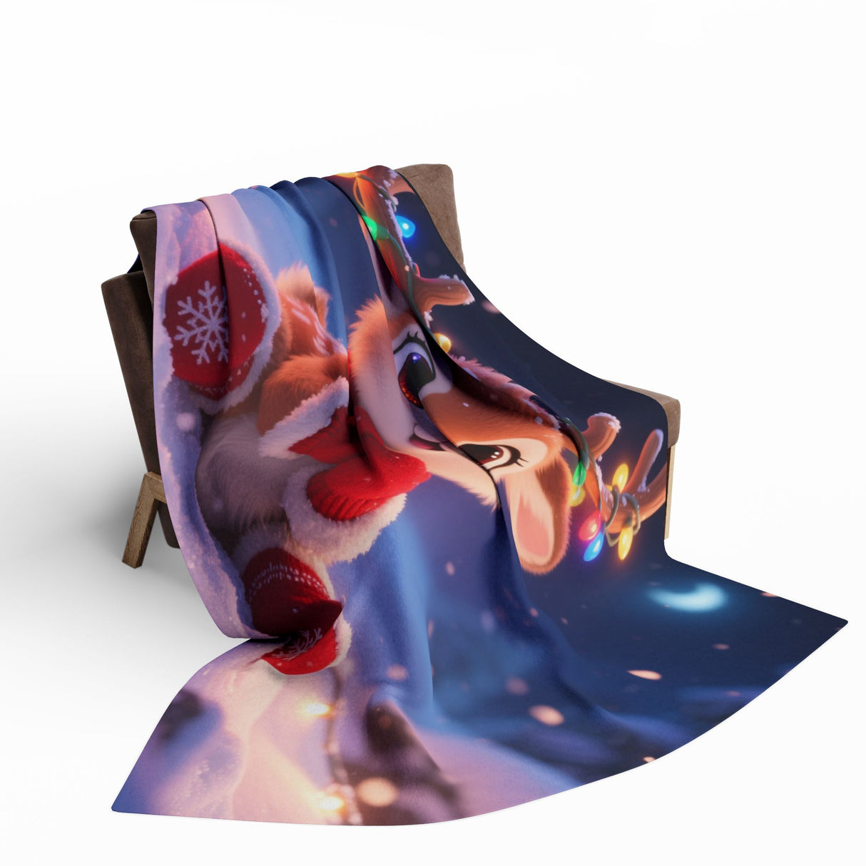 Cute Reindeer Fleece Blanket - Holiday Christmas Cozy Throw for Kids showcasing its soft and plush texture.