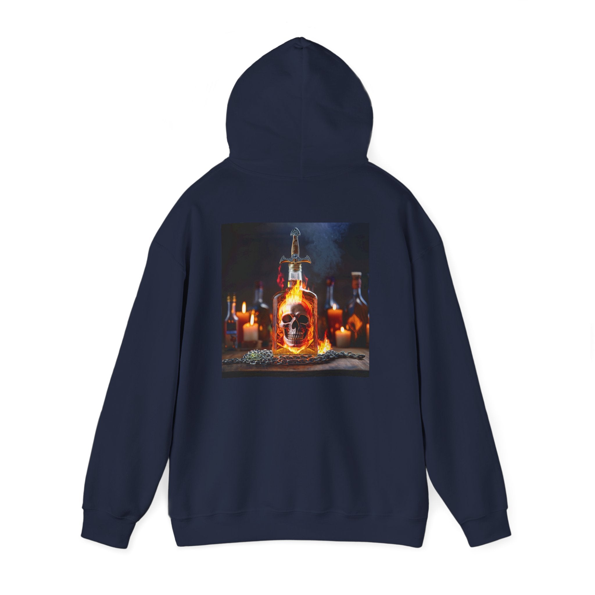 Cozy interior view of the Skull Potion Bottle Hoodie - Witchy Gothic Spellcraft Sweatshirt featuring the double-lined hood.