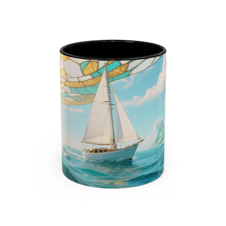 Sailboat Ocean Waves Accent Coffee Mug — Nautical Sea Morning Tea Cup US