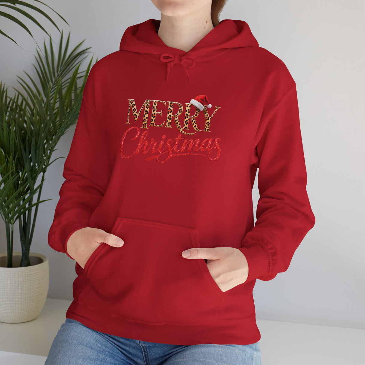 Merry Christmas Hoodie emphasizing comfort with playful leopard print design.