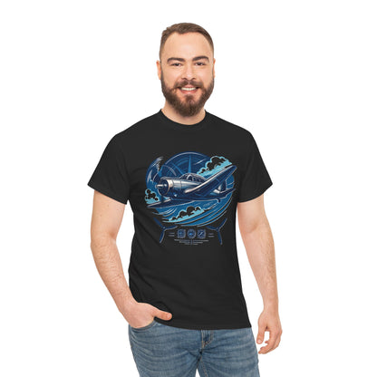 The Vintage Airplane Graphic Tee worn by a pilot at an airshow, highlighting the aviation theme.