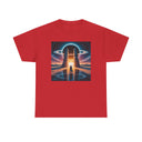 Sci-Fi Gateway T-Shirt laid flat, highlighting retro cosmic portal design.
