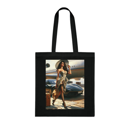Reinforced handles of the Chic Travel Cotton Tote Bag, emphasizing durability and style.