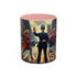 Elegant Vintage-Inspired Cityscape Accent Coffee Mug - 11oz & 15oz displayed in a cozy kitchen setting.