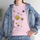 Stylish Celestial Gold Star Map T-Shirt showcasing cosmic constellation graphics on a soft, breathable tee.