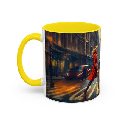 Vintage-Inspired Cityscape Accent Coffee Mug - 11oz &amp; 15oz next to a plant, adding life to decor.