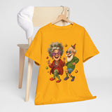 Playful Dancing Seniors Illustration T‑Shirt showcasing an elderly couple enjoying a dance.