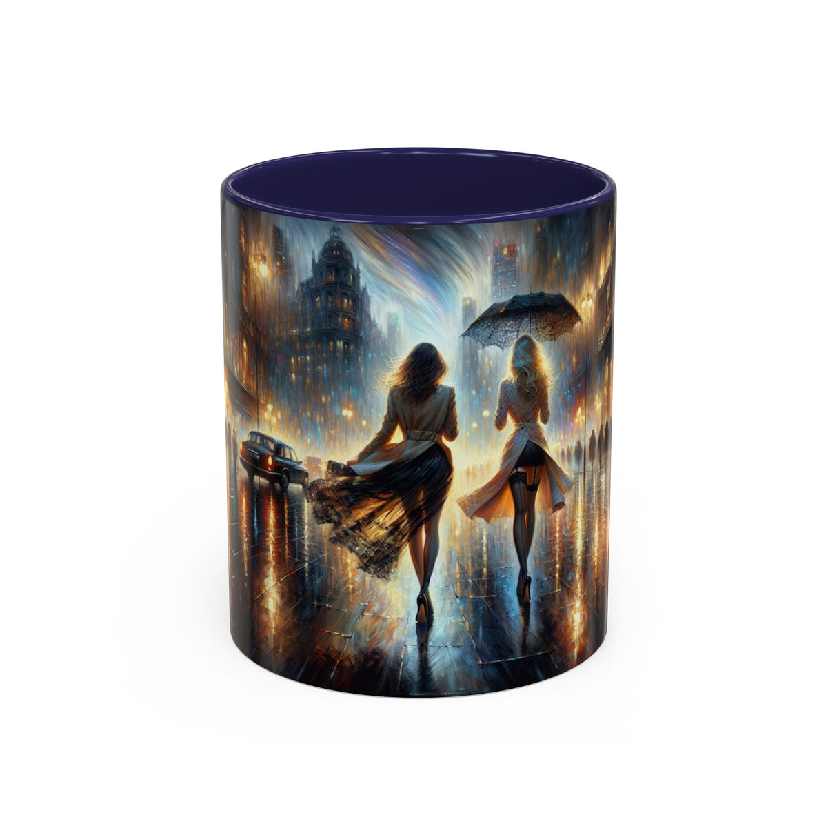 Close-up of the Elegant Nighttime Cityscape Coffee Mug emphasizing its artistic design.