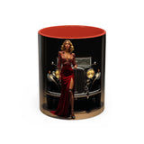 Vintage Glamour Coffee Mug - 11oz against a colorful backdrop highlighting its vibrant design.